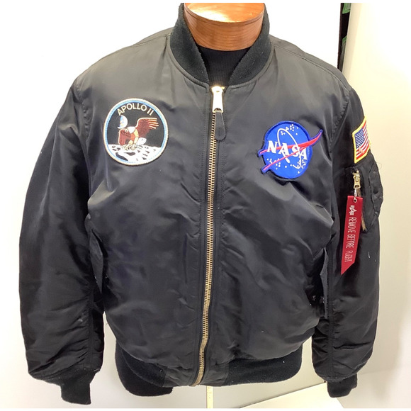 Alpha Industries MA-1 NASA Apollo 11 Bomber Jacket Mens XL Patches Reversible? - Picture 2 of 10